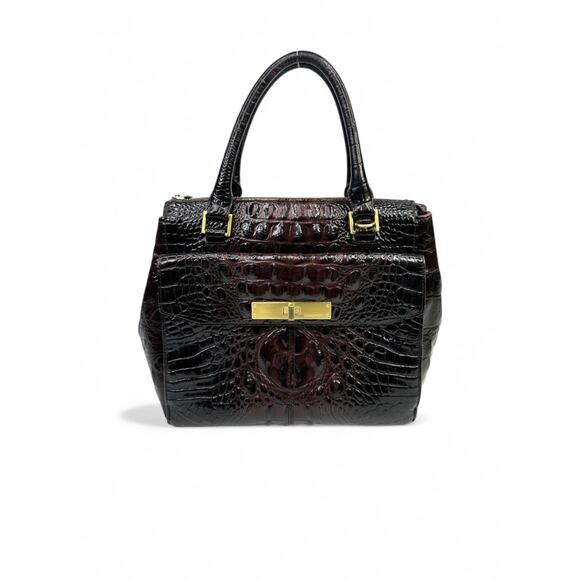 Brahmin Malia Satchel In Cocoa Melbourne Crocodile Embossed Leather - Picture 1 of 16
